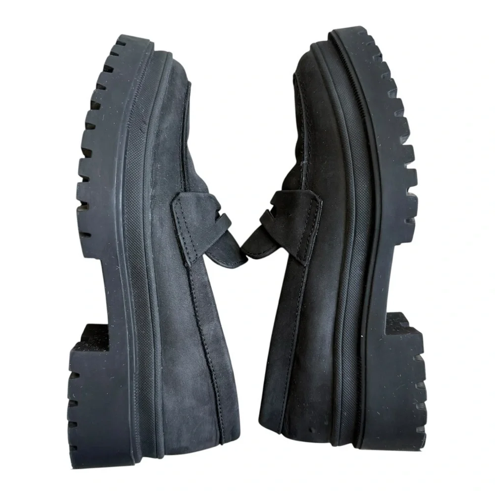 Portland Leather Goods Patina Shadow Black Zoe Chunky Loafers Size 6.5 - Picture 9 of 15